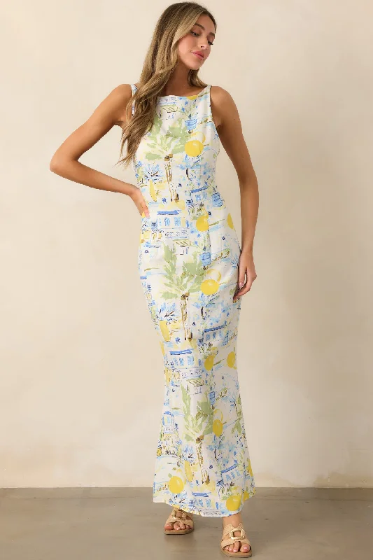 Elegant casual clothing for modern women Seaside Strolling Ivory Watercolor Print Maxi Dress Elegant casual clothing for modern women Seaside Strolling Ivory Watercolor Print Maxi Dress