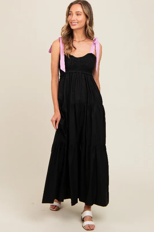 Latest fashion trends for modern women   Black Contrast Shoulder Straps Maxi Dress