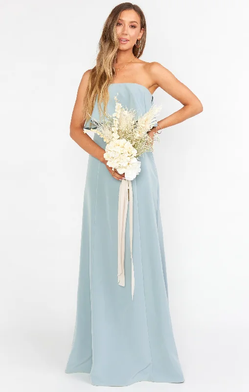 Monaco Ruffle Gown ~ Silver Sage Stretch Crepe