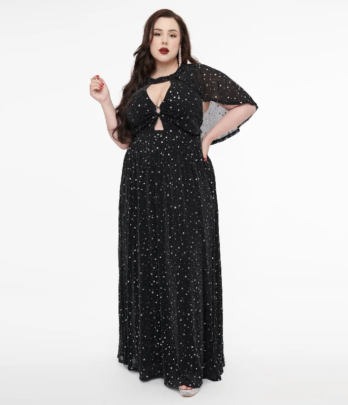 Versatile outfits to transition from day to night Smak Parlour Plus Size 1970s Black & Silver Star Cape Maxi Dress Versatile outfits to transition from day to night Smak Parlour Plus Size 1970s Black & Silver Star Cape Maxi Dress