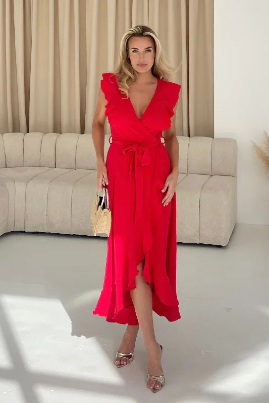 Clothing that’s as bold as you are   Diana Frill Wrap Midi Dress Red