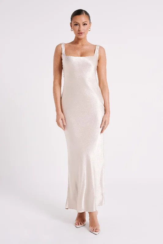 Feminine fashion to express your unique style   Ensley Satin Maxi Dress - Champagne