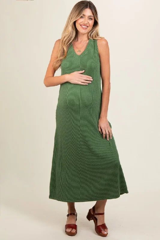 Effortlessly chic outfits for the modern woman Green Sleeveless Ribbed Maternity Maxi Dress Effortlessly chic outfits for the modern woman Green Sleeveless Ribbed Maternity Maxi Dress