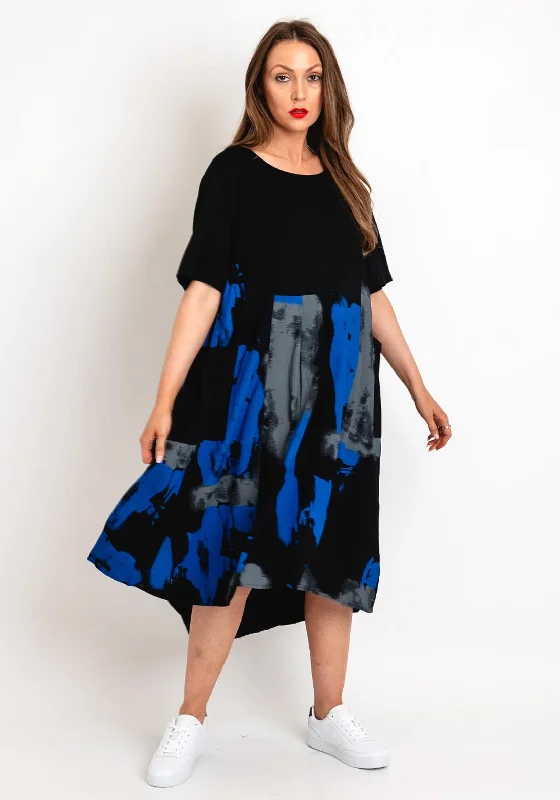 Natalia Collection One Size Drawstring Back Faded Print Midi Dress, Blue