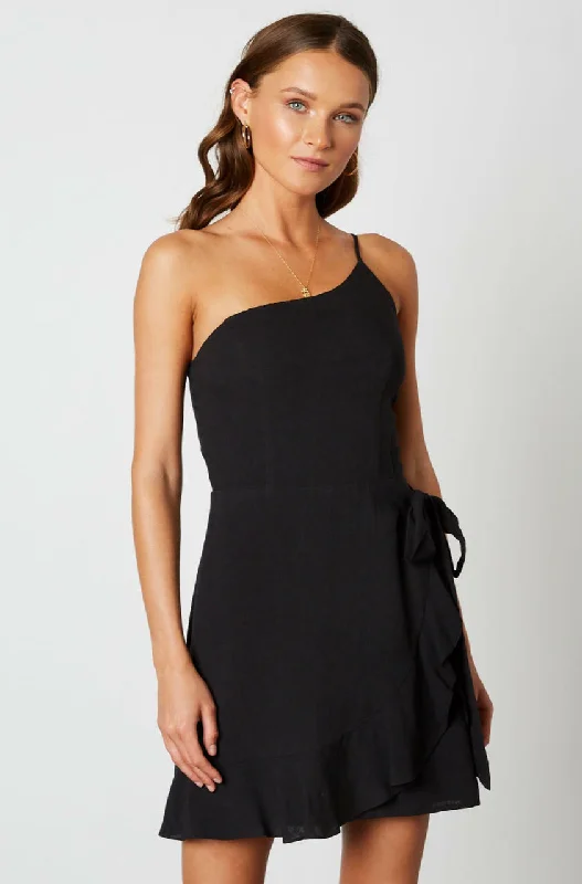 Morgan Black One-Shoulder Ruffle Mini Dress