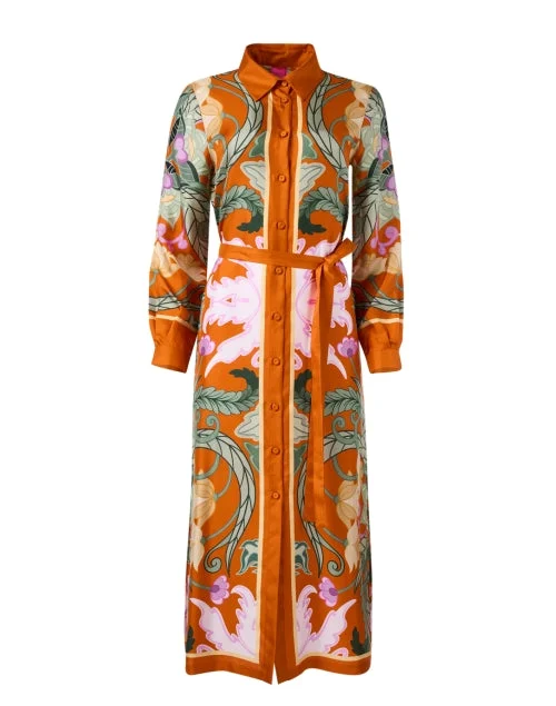 Orange Paisley Silk Shirt Dress