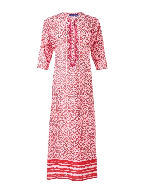 Red Tile Print Embroidered Kurta