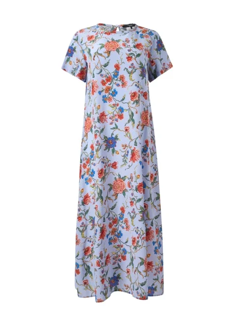 Revere Blue Floral Print Silk Dress