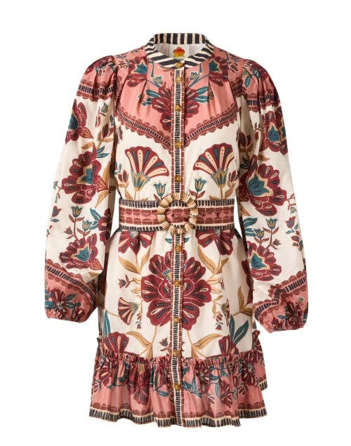 Riad Cream Floral Print Shirt Dress