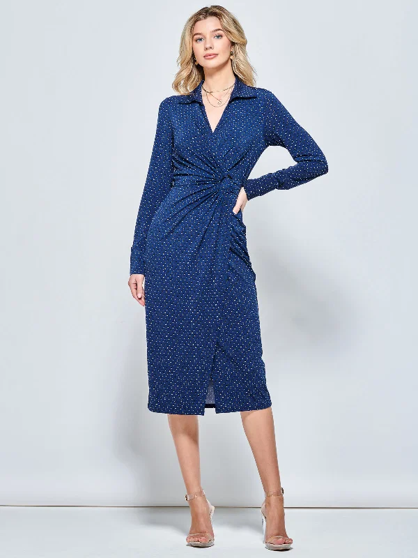 Jolie Moi Spot Print Wrap Midi Shirt Dress, Navy Spot