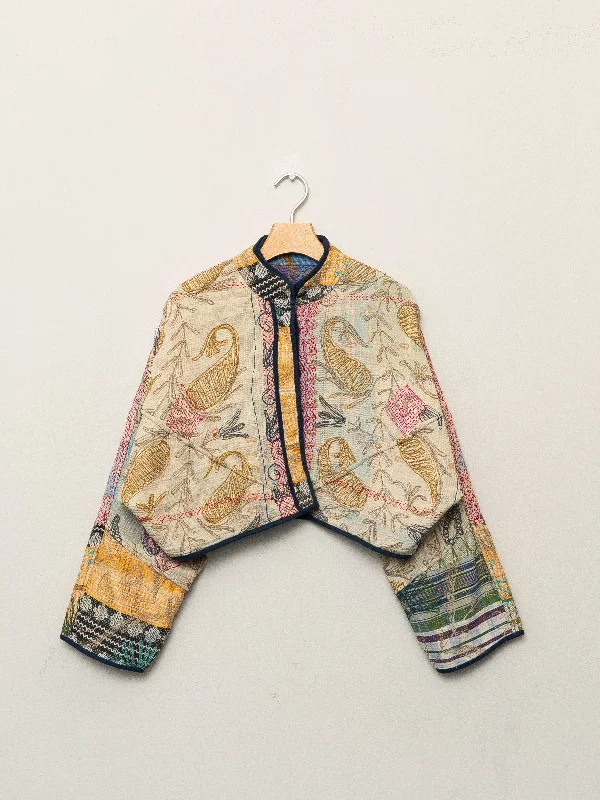 The Kaira Cropped Suzani Quilted Kantha Jacket