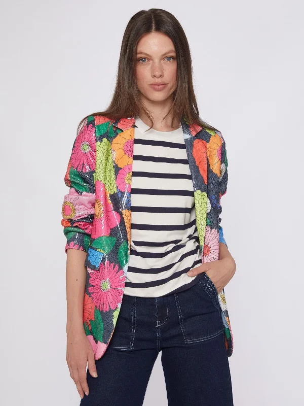 Vilagallo Andrea Ikat Maxi Flower Sequins Blazer