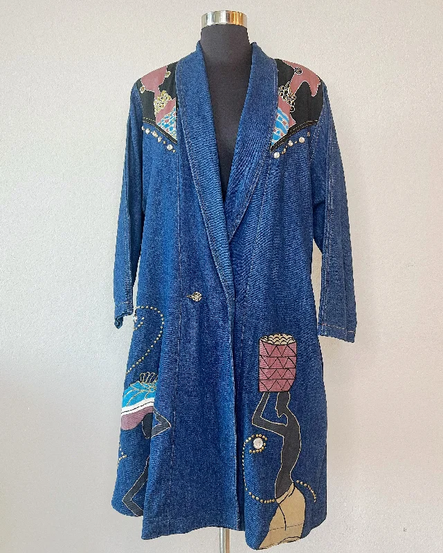 Vintage 90’s Jeweled Studded Denim African Woman Duster