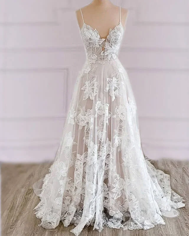 Boho Rustic Wedding Dresses V Neck Lace Embroidery