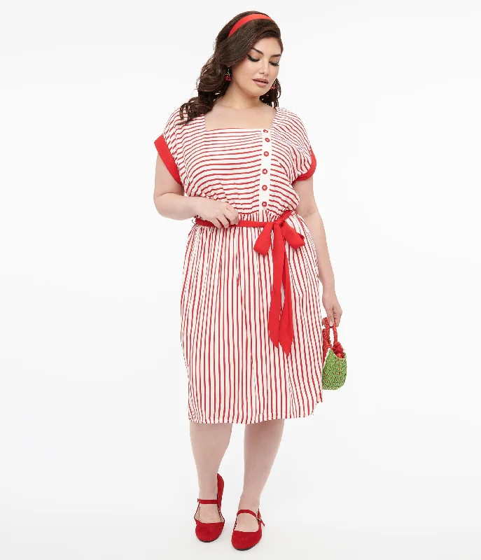 Hell Bunny Plus Size 1940s Red & White Stripe Ahoy Dress