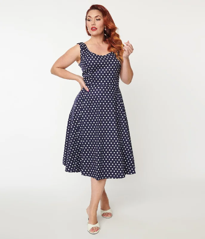 Plus Size Navy & White Polka Dot Swing Dress