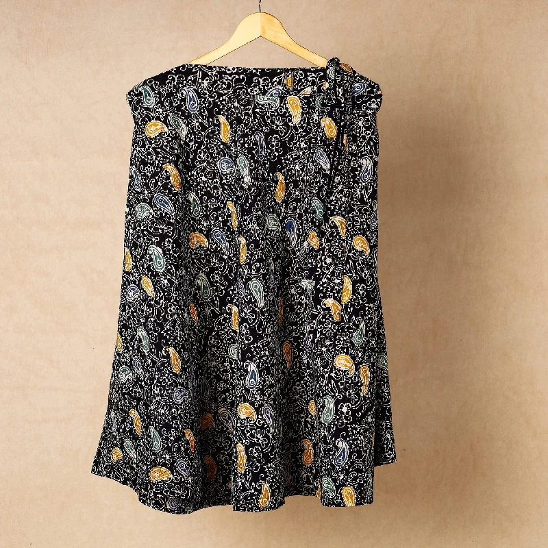 Black - Hand Batik Printed Cotton Wrap Around Skirt