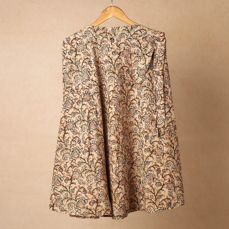 Beige - Kalamkari Block Printed Cotton Wrap Around Skirt