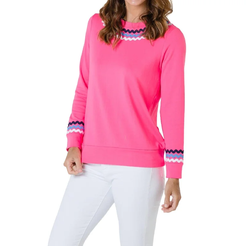 Long Sleeve Top With Ric Rac In Hibiscus