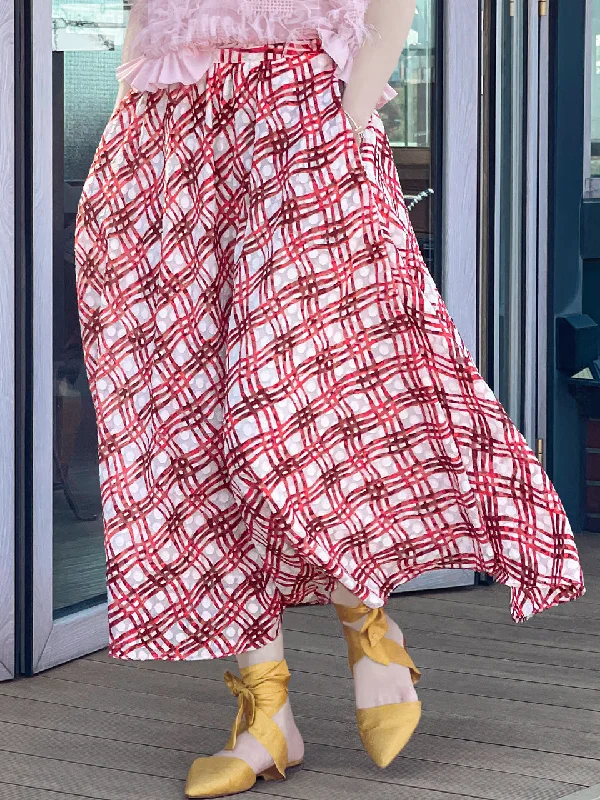 Surprise Sale! Red Check Print Embossed Dotty Breezy Circle Skirt