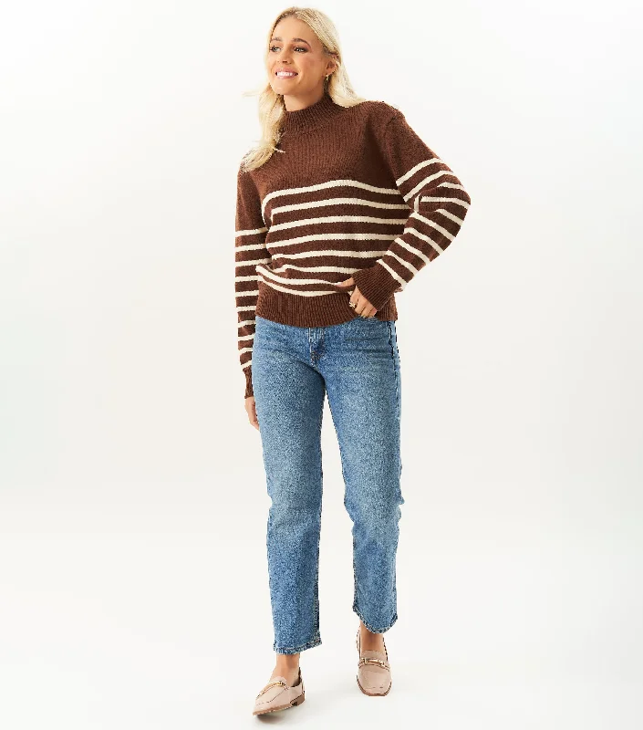 Brown High Neck Stripe Oversized Jumper