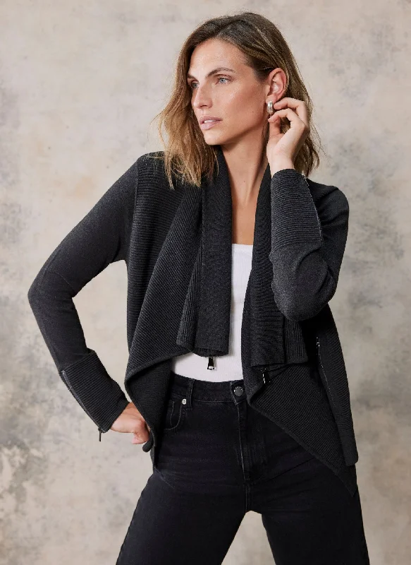 Grey Waterfall Ribbed Cardigan