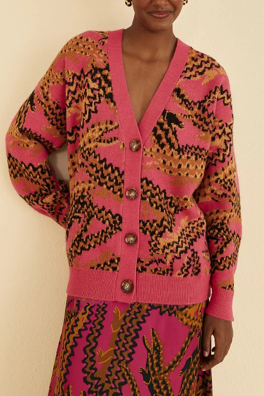 Pink Croco Knit Cardigan