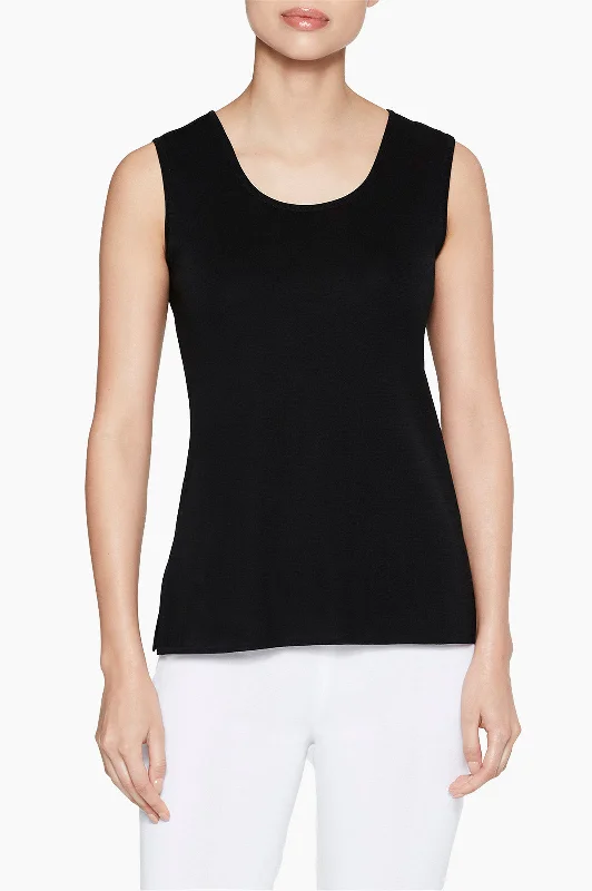 Plus Size Long Scoop Neck Knit Tank, Black