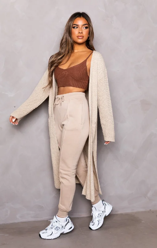 Stone Knitted Long Sleeve Side Split Longline Midi Cardigan - Avery