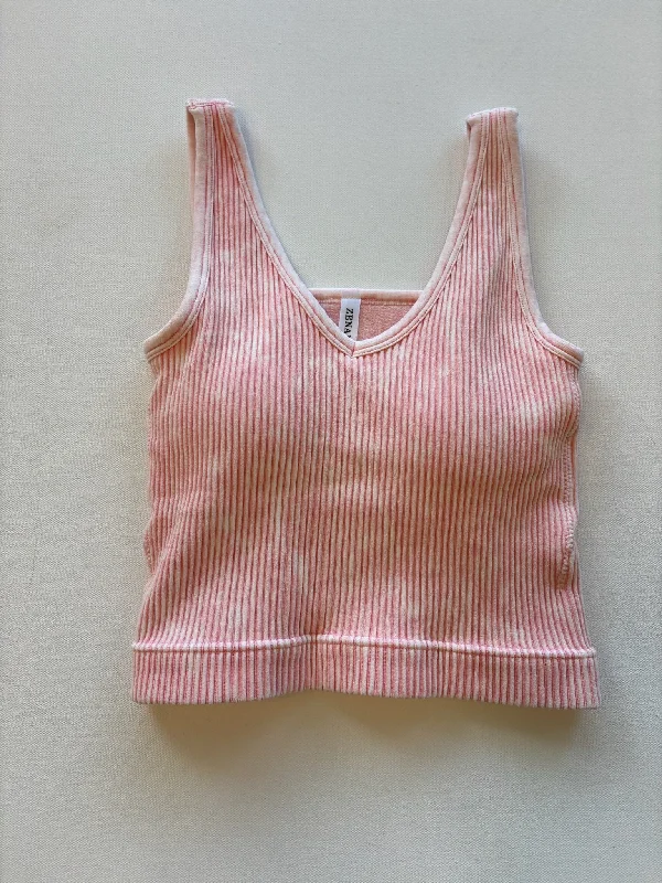 Washed Ribbed Cropped Tank with Removable Bra Pads