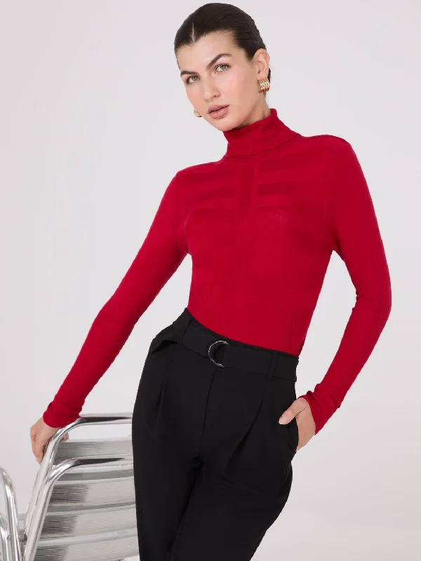 Contrasting Stitch Turtleneck Ribbed Sweater