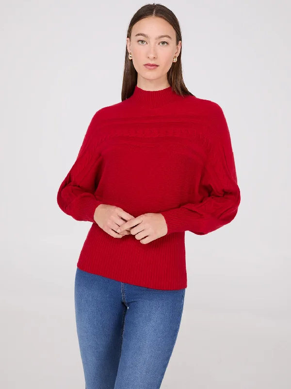 Cable Knit Mock Neck Dolman Sleeve Sweater