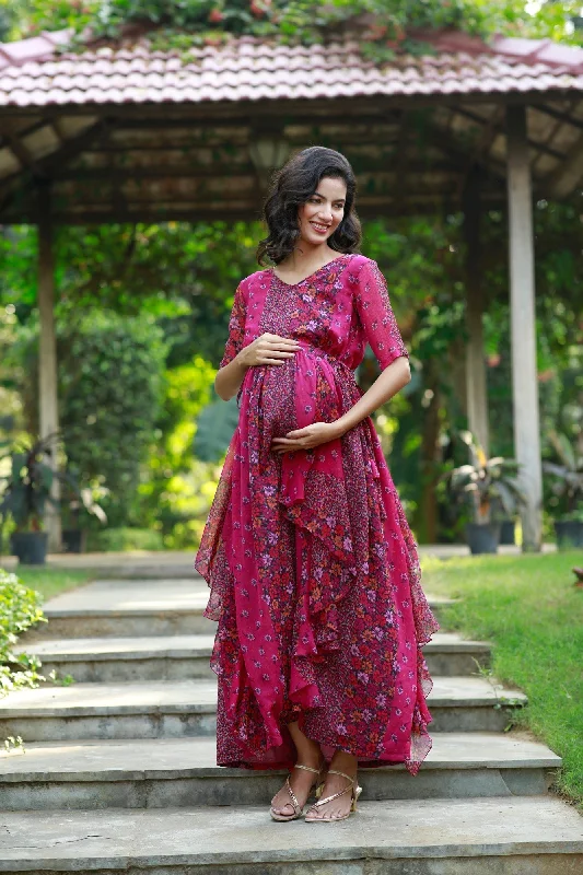 Blooming Fuchsia Pink Maternity Flow Dress