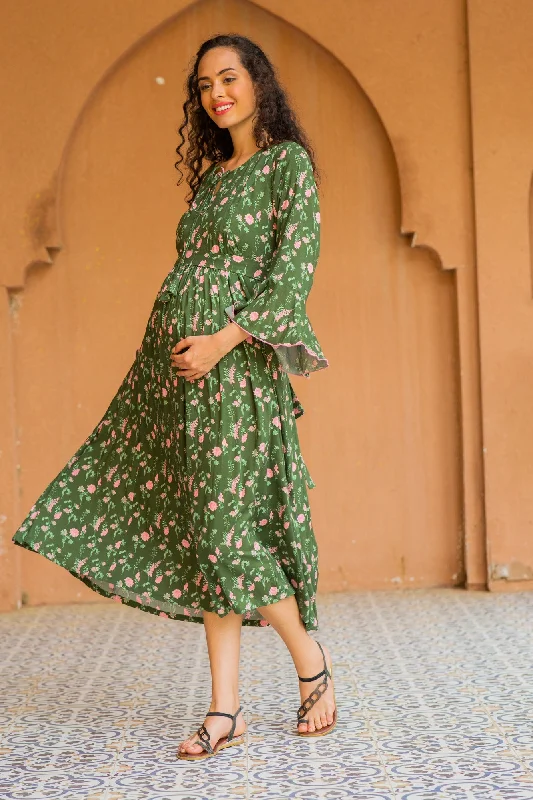 Boho Seaweed Floral Maternity & Nursing Dress