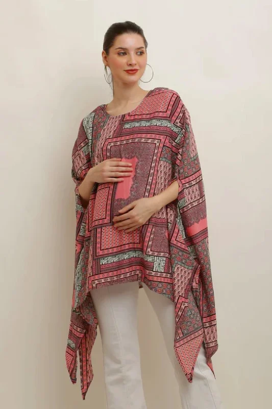 Classy Peach Doodle Art Maternity Poncho