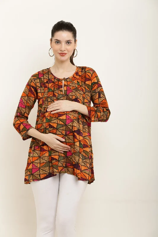 Colorful Geometric Maternity & Nursing Pintucks Top