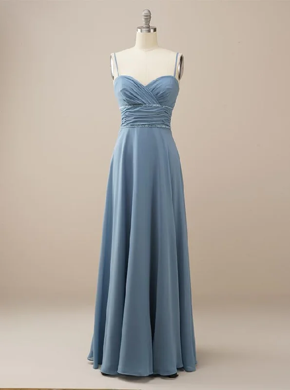 Long Chiffon Bridesmaid Dress with Straps BM220