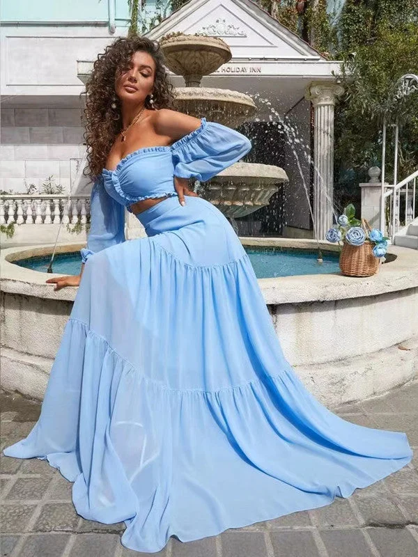 Long Sleeves Chiffon A-line Prom Dresses, Newest Wedding Guest Dresses, Fashion Bridesmaid Dresses