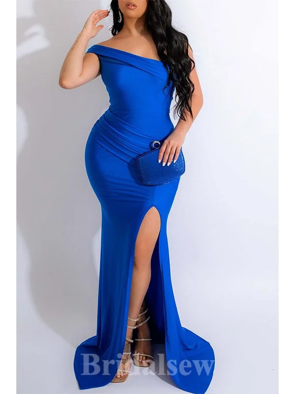 Mermaid Royal Blue Modest Evening Long Prom Dresses, Simple Elegant Bridesmaid Dresses PD1373