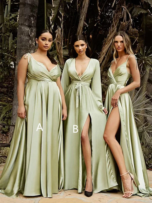 Newest A-line Wedding Bridesmaid Dresses，Mismatched Long Bridal Party Dresses, Wedding Guest Dresses