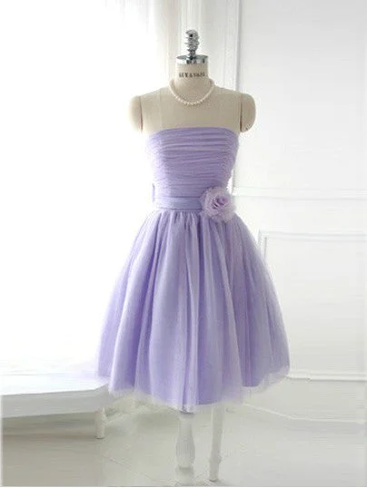 Purple Short Strapless Tulle Bridesmaid Dress BM103