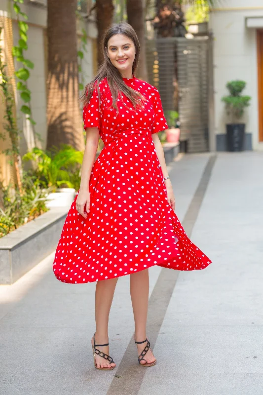 Red Polka Maternity Swing Dress