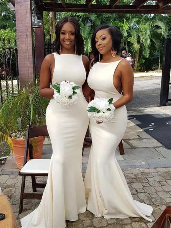 Sexy Ivory Long Mermaid Bridesmaid Dresses, Bridal Party Dresses