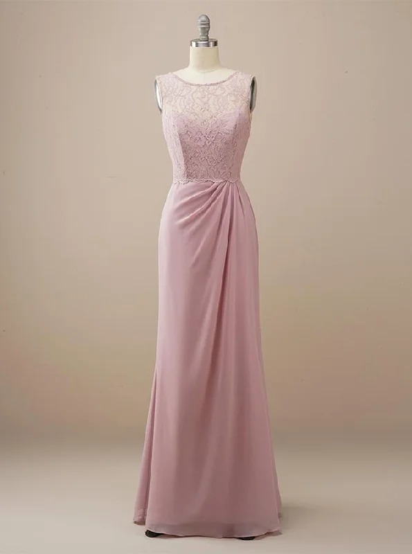 Sleeveless Lace Pink Bridesmaid Dress BM222