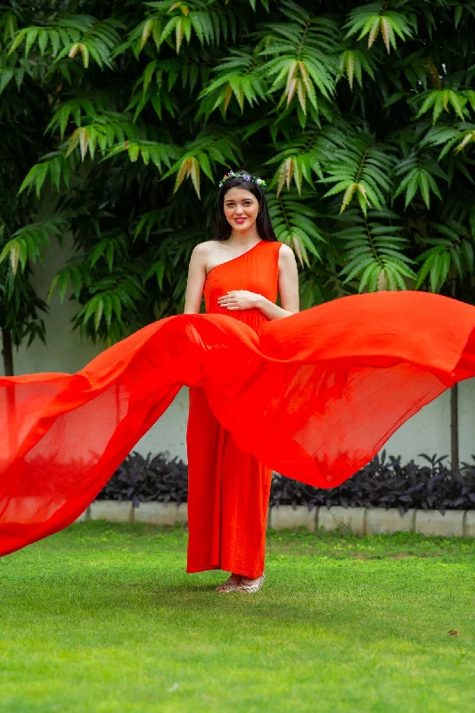 Tangerine Orange Trail Maternity Photoshoot Gown