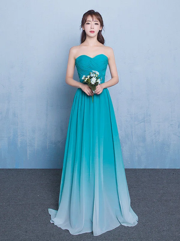 Teal Chiffon Changing Color Bridesmaid Dress