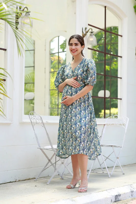 Tropical Forest Green Maternity & Nursing Dress