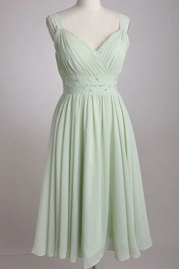 V-Neckline A-line Chiffon Bridesmaid Dress With Broad Straps