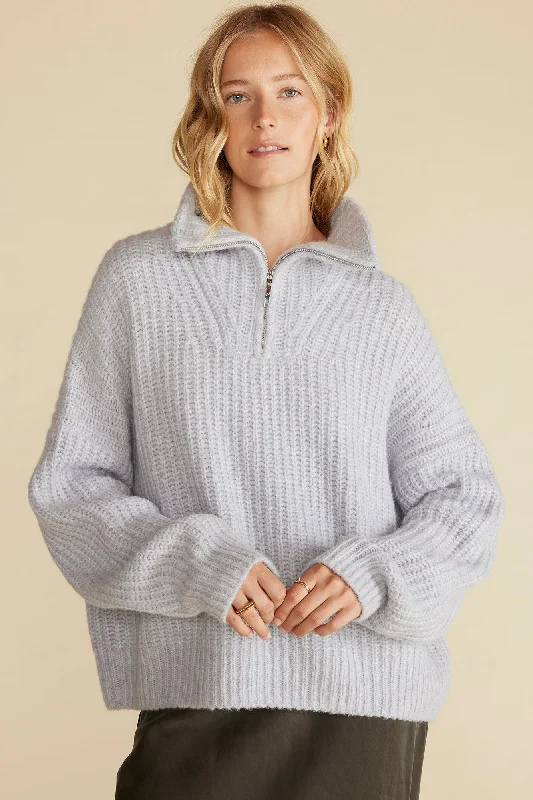 Veronique Chunky Half Zip Pullover Sweater - Heather Grey