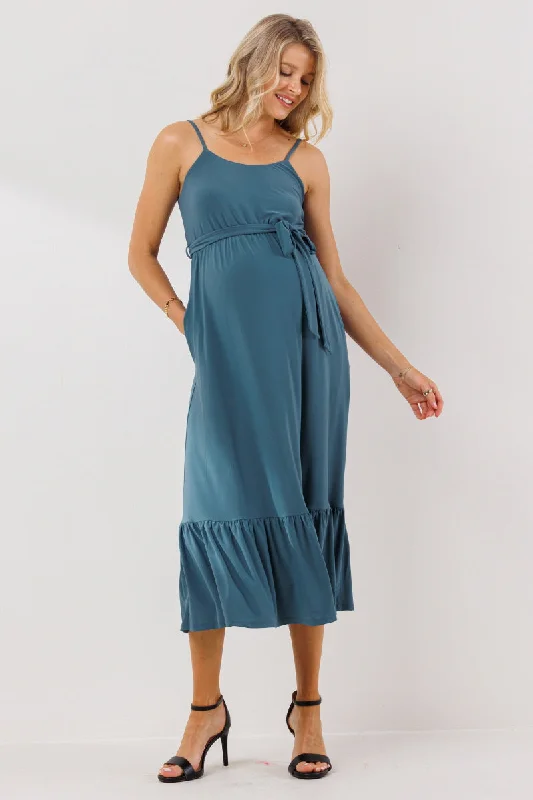 Waist Tie Camisole Ruffle Finish Maternity Dress